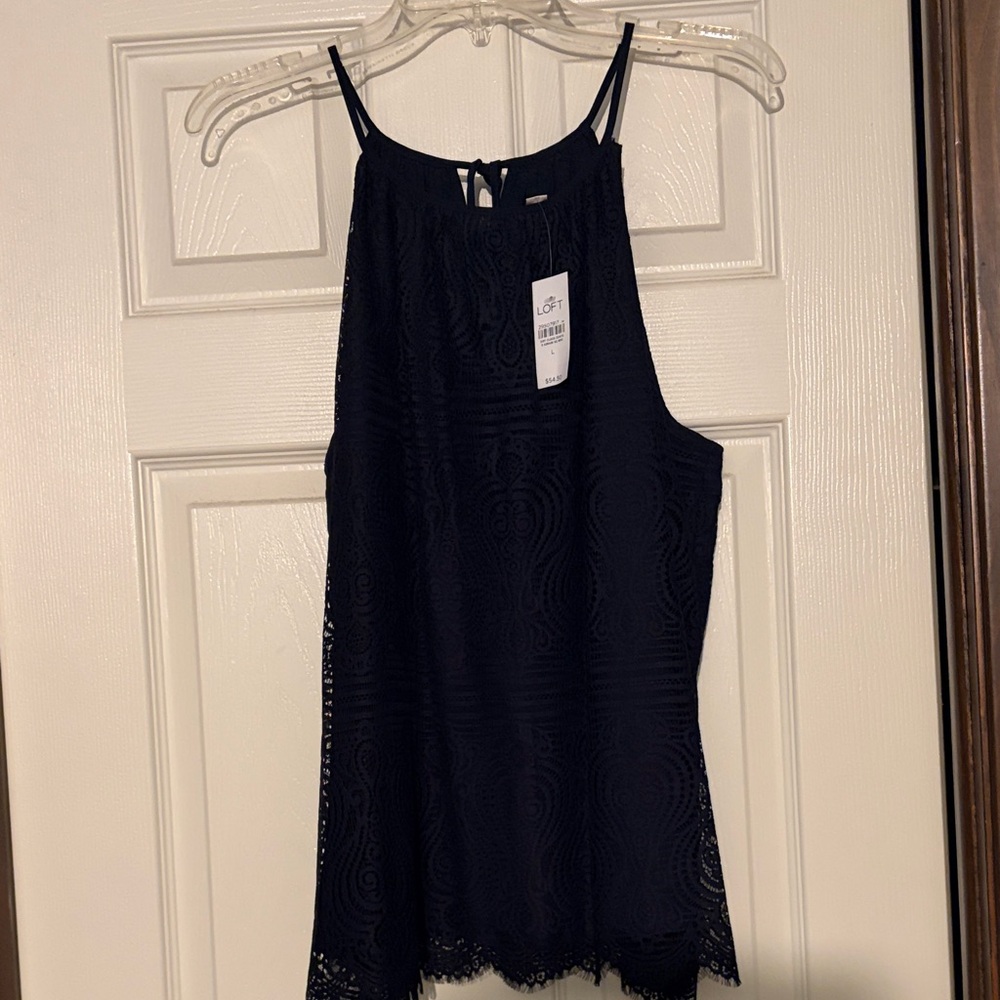 Loft Navy Lace Sleeveless Top